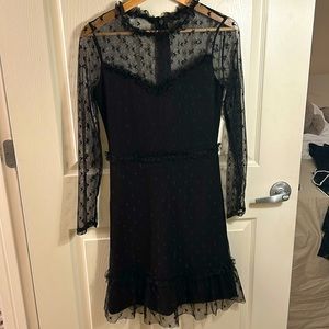Star detailed mesh black dress